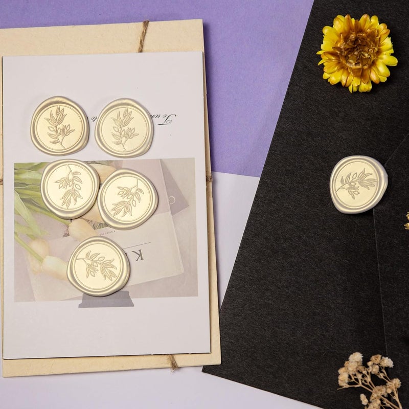 Pilloze 50Pcs Ivory White Self-Adhesive Wax Seal Stickers Wedding, Olive Branch Style Wax Seal Perfect for Wedding Invitation or Envelope Good Adhesion and Easy to Use - Image 5